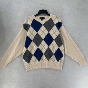 VTG RR Casuals Sweater Mens XL Brown Blue Green Argyle 100% Lambs‎ Wool